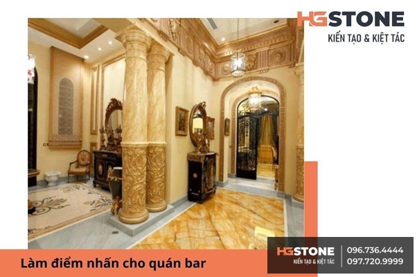 quán bar được trang trí da marble mau vang